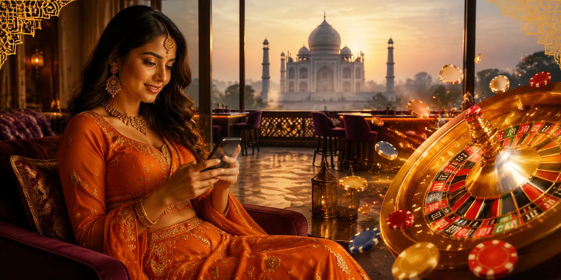 Indian live casino dealer interacting with players